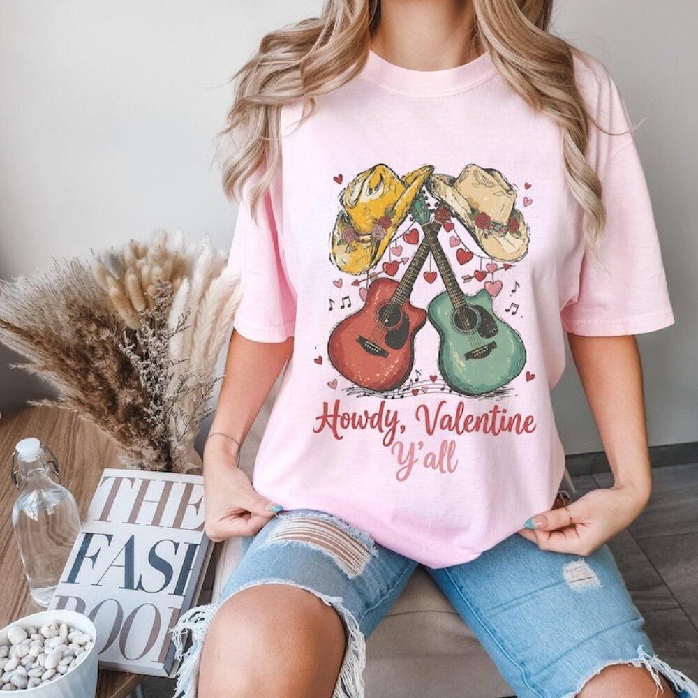 Country Valentines Cowboy Music Shirt Western Guitar Valentine Tee Retro 73 - Picture 1 of 4